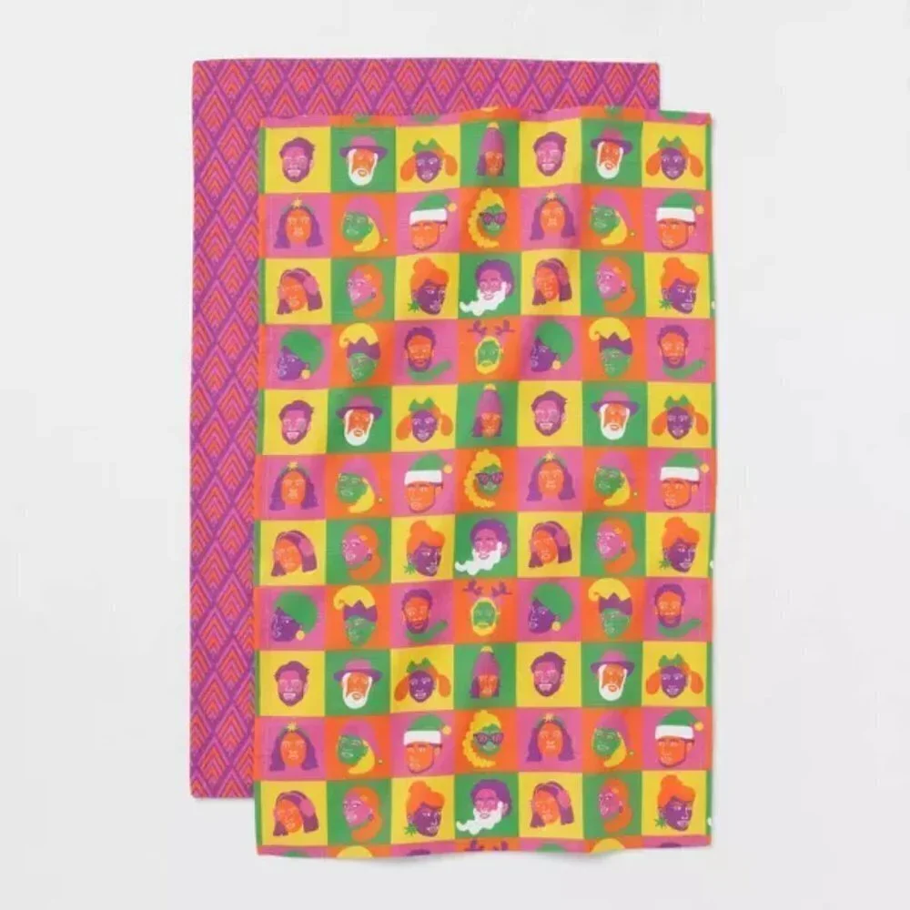 NWT – (set of 3) 2pc Aurélia Durand Design Slub Christmas Kitchen Towels